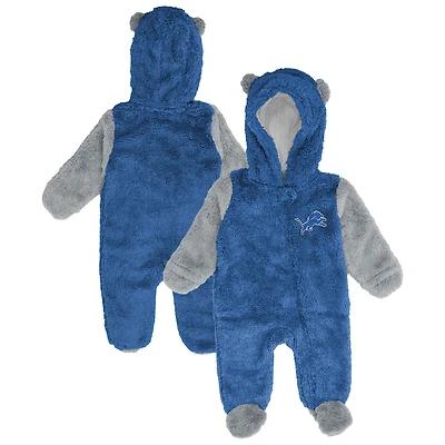Grenouillère polaire à fermeture éclair intégrale pour nouveau-né et nourrisson Outerstuff, motif Detroit Lions bleu Stay Napping Teddy
