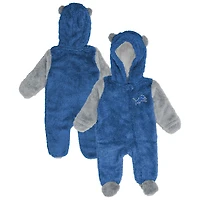 Grenouillère polaire à fermeture éclair intégrale pour nouveau-né et nourrisson Outerstuff, motif Detroit Lions bleu Stay Napping Teddy