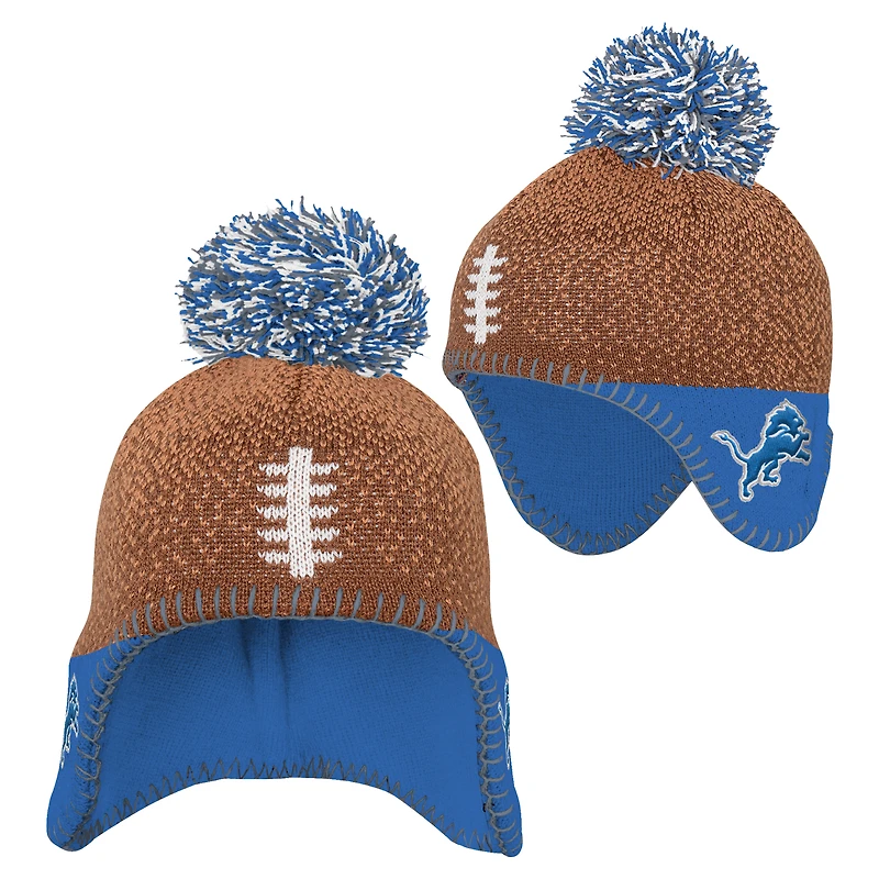 Bonnet en tricot marron avec pompon pour enfant d'âge préscolaire, motif tête de football des Lions de Détroit