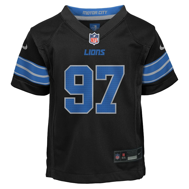 Maillot de jeu Nike noir Aidan Hutchinson pour joueur remplaçant des Lions Détroit
