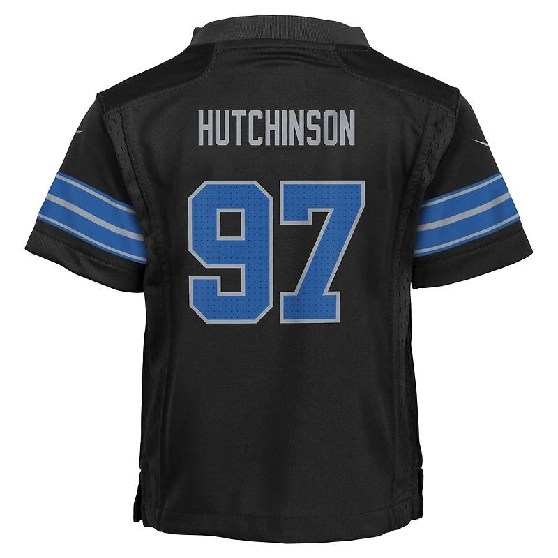 Maillot de jeu Nike noir Aidan Hutchinson pour joueur remplaçant des Lions Détroit