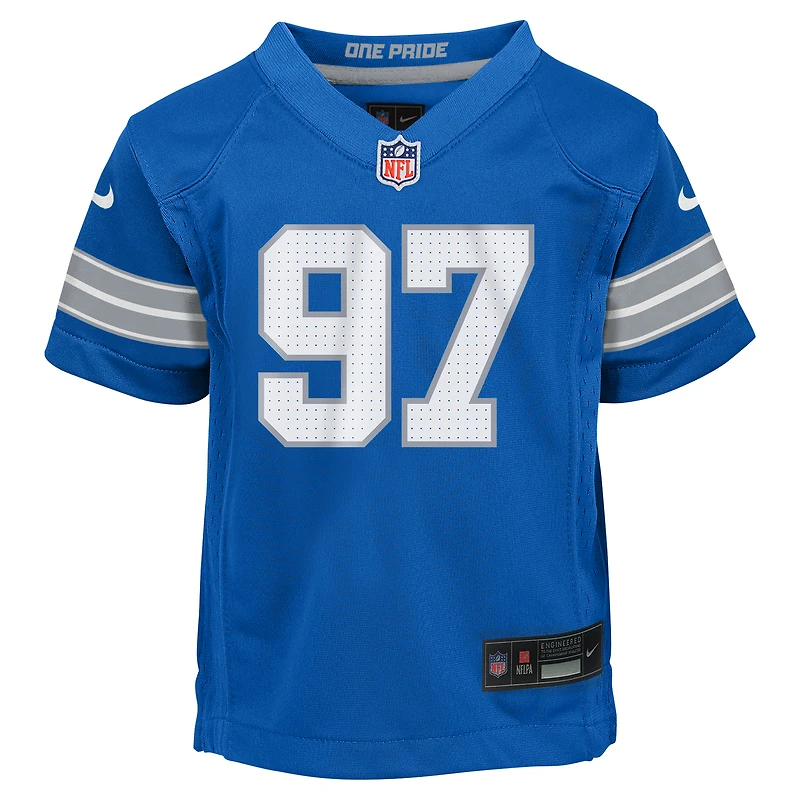Maillot de jeu bleu Nike Aidan Hutchinson pour joueur des Lions Détroit enfants d'âge préscolaire