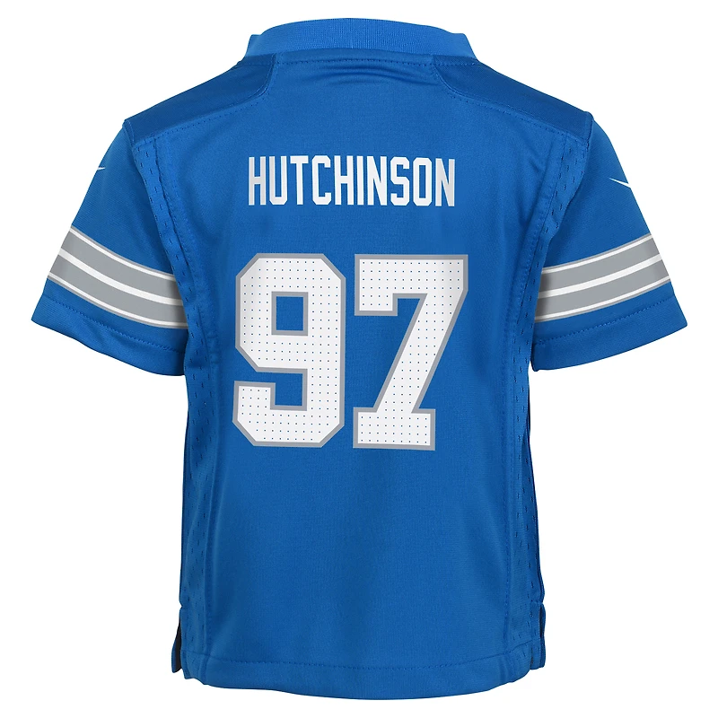 Maillot de jeu bleu Nike Aidan Hutchinson pour joueur des Lions Détroit enfants d'âge préscolaire