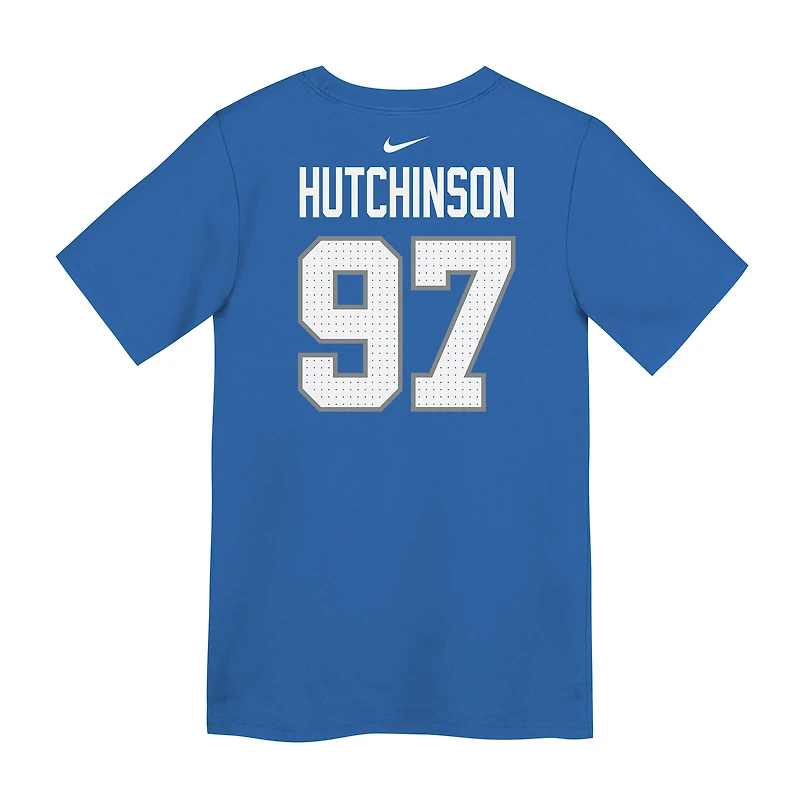 T-shirt Nike bleu avec nom et numéro de joueur des Lions Detroit pour enfant d'âge préscolaire Aidan Hutchinson