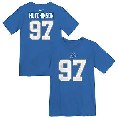 T-shirt Nike bleu avec nom et numéro de joueur des Lions Detroit pour enfant d'âge préscolaire Aidan Hutchinson