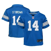 Maillot de jeu joueur des Lions Detroit Nike Amon-Ra St. Brown Blue pour enfants d'âge préscolaire