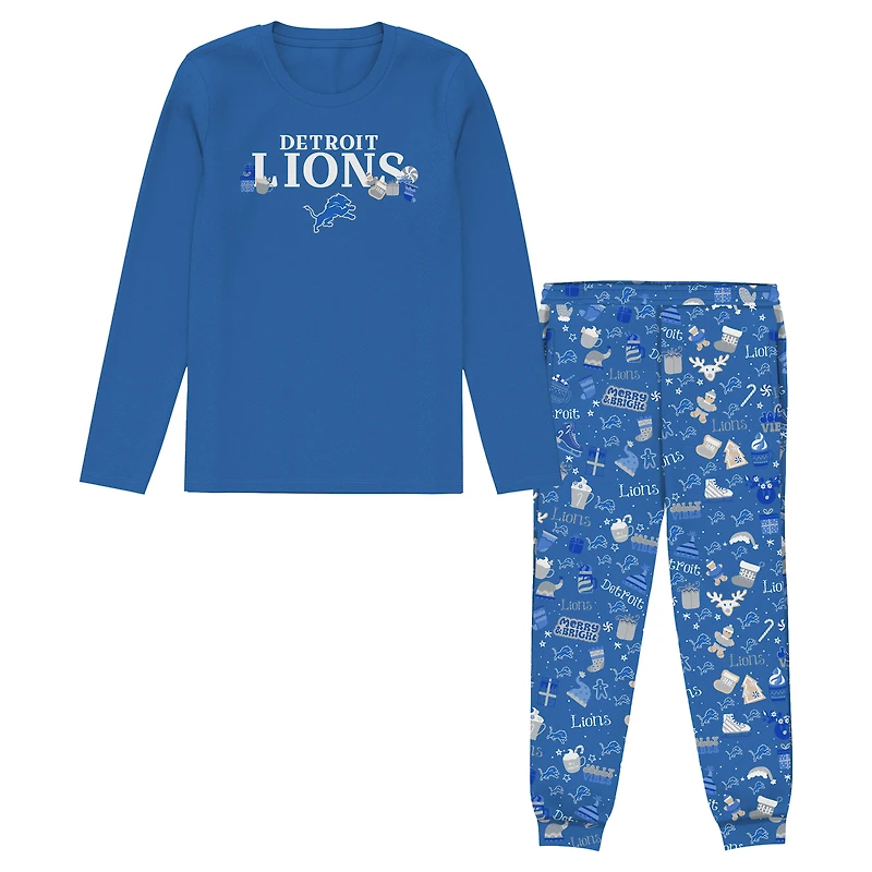 Preschool Outerstuff Blue Detroit Lions Chestnut Holiday Sleep Set
