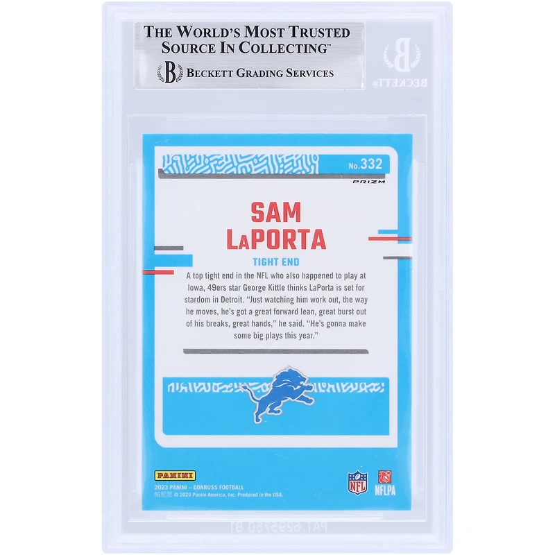 Sam LaPorta Detroit Lions Autographed 2023 Panini Donruss Optic Preview Pink #332 Beckett Fanatics Witnessed Authenticated Rookie Card