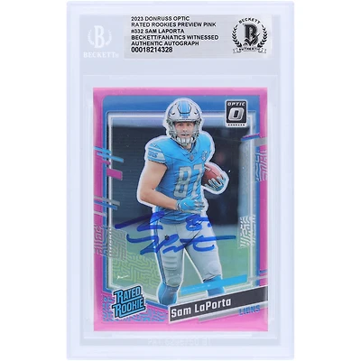 Sam LaPorta Detroit Lions Autographed 2023 Panini Donruss Optic Preview Pink #332 Beckett Fanatics Witnessed Authenticated Rookie Card
