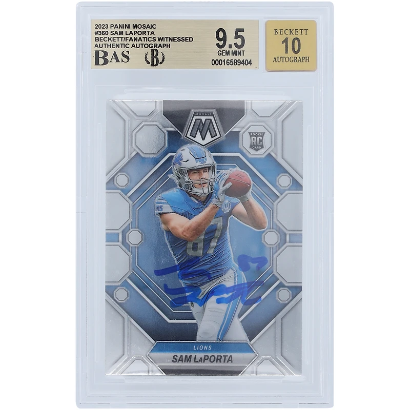 Carte de recrue Panini Mosaic #360 autographiée 2023 des Detroit Lions de Sam LaPorta, Beckett Fanatics Witnessed Authenticated 9.5/10