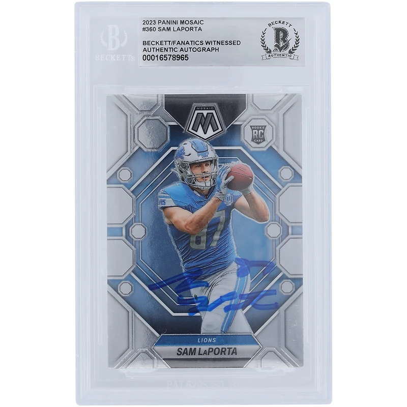 Carte de recrue authentifiée autographiée par Sam LaPorta Detroit Lions Panini Mosaic #360 Beckett Fanatics Witnessed 2023