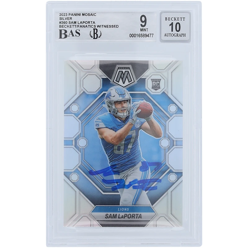 Sam LaPorta Detroit Lions Autographié 2023 Panini Mosaic Silver Prizm #360 Beckett Fanatics Witnessed Authenticated 9/10 Rookie Card