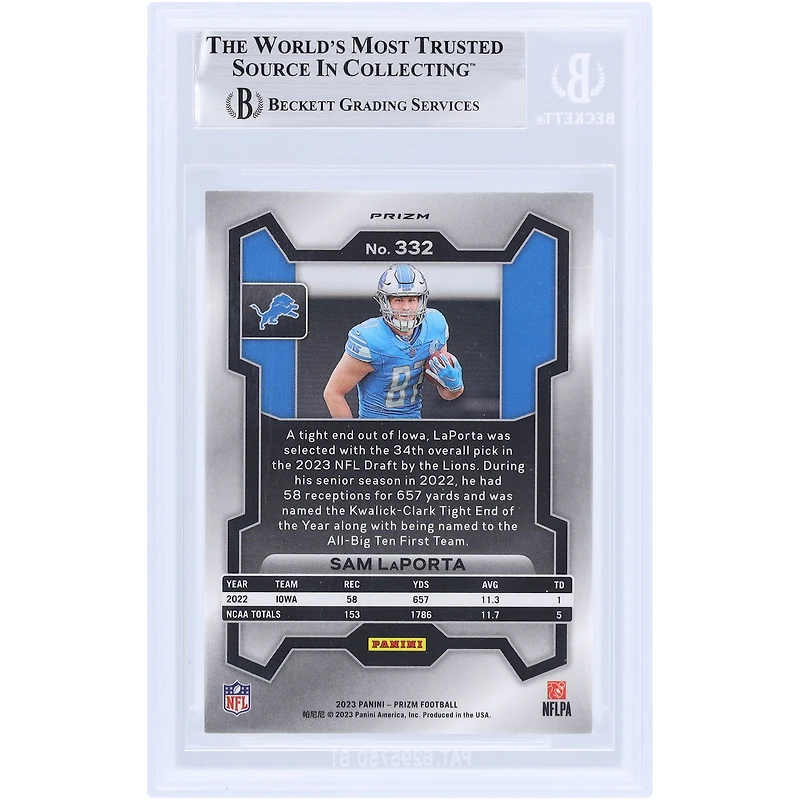Sam LaPorta Detroit Lions Autographié 2023 Panini Prizm Orange Disco Prizm #332 Beckett Fanatics Witnessed Rookie Card