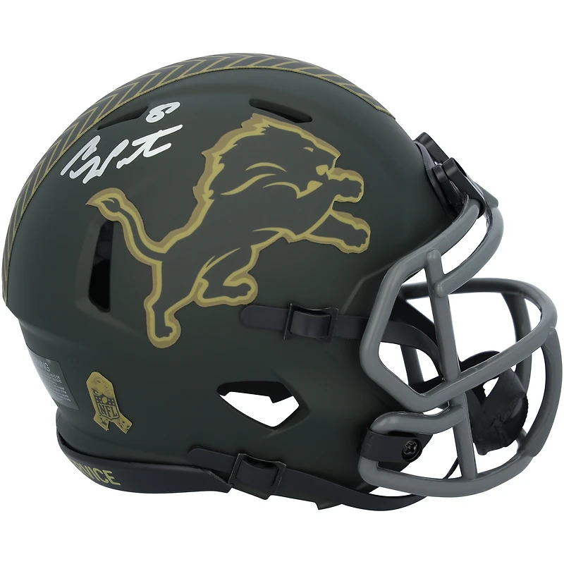 Sam LaPorta Detroit Lions Autographed Riddell 2025 Salute To Service Speed Mini Helmet