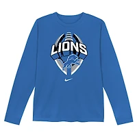 T-shirt Nike bleu à manches longues pour enfant Detroit Lions Primetime Legend Icon Performance