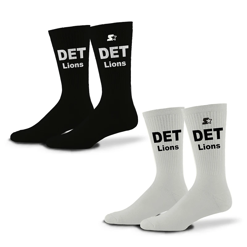Lot de 2 paires de chaussettes d'assistance unisexes noires/blanches Detroit Lions Starter