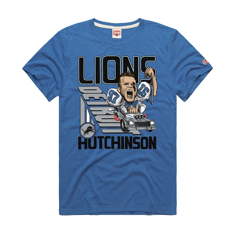 Unisex Homage Aidan Hutchinson Blue Detroit Lions Caricature Player Graphic Tri-Blend T-Shirt