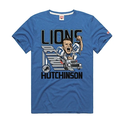 Unisex Homage Aidan Hutchinson Blue Detroit Lions Caricature Player Graphic Tri-Blend T-Shirt