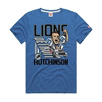Unisex Homage Aidan Hutchinson Blue Detroit Lions Caricature Player Graphic Tri-Blend T-Shirt