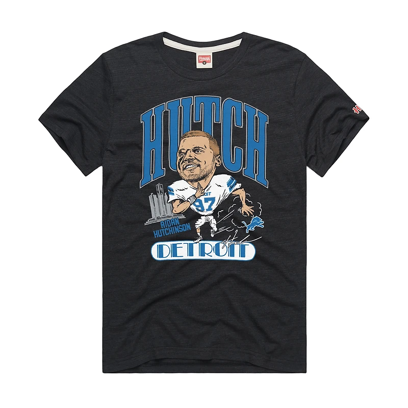 Unisex Homage Aidan Hutchinson Charcoal Detroit Lions Caricature Player Graphic Tri-Blend T-Shirt