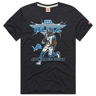 Unisex Homage Amon-Ra St. Brown Heathered Charcoal Detroit Lions NFL Blitz Player Tri-Blend T-Shirt