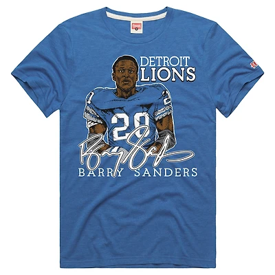 Unisex Homage Barry Sanders Blue Detroit Lions Retired Player Classic Caricature Tri-Blend T-Shirt