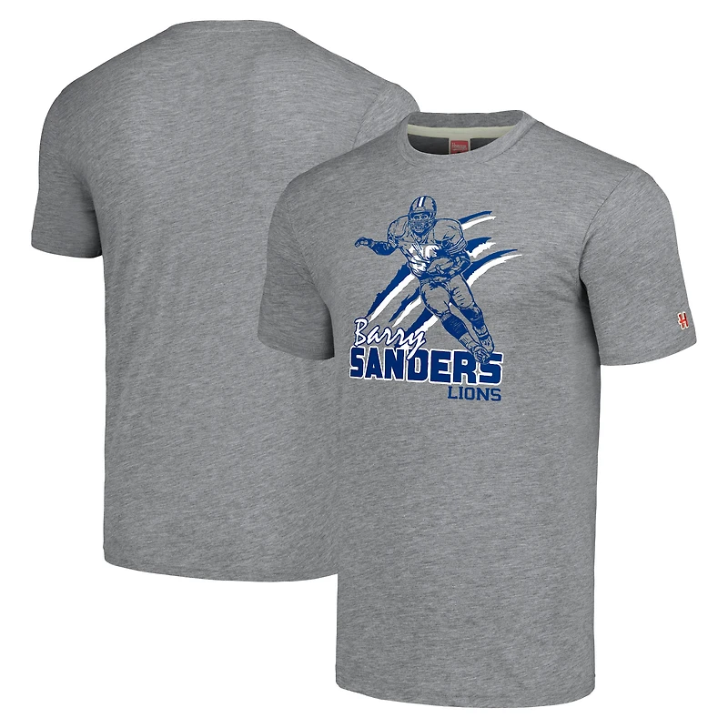 Unisex Homage Barry Sanders Gray Detroit Lions Caricature Retired Player Tri-Blend T-Shirt