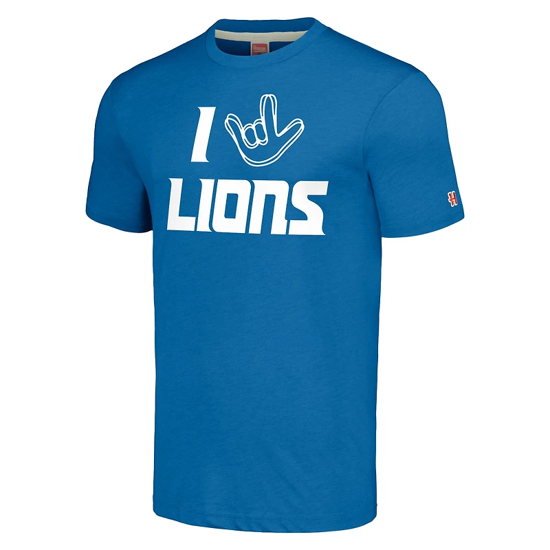Hommage unisexe aux Lions de Detroit bleus La collection NFL ASL par Love Sign T-shirt à trois mélanges