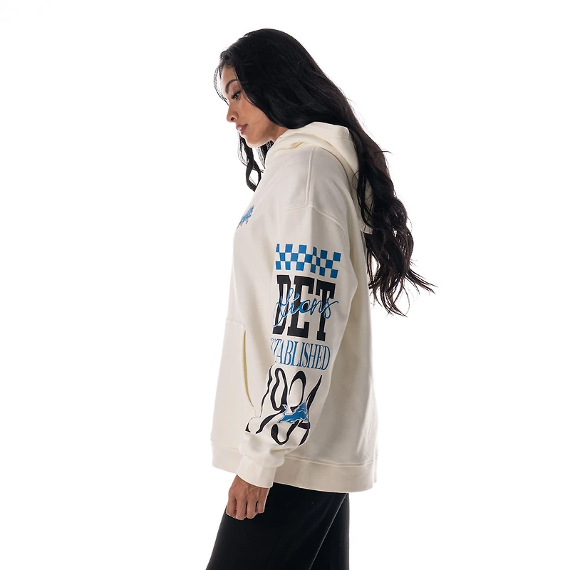 Unisex The Wild Collective Cream Detroit Lions Stacked Graphic Sleeve Fleece Hoodie