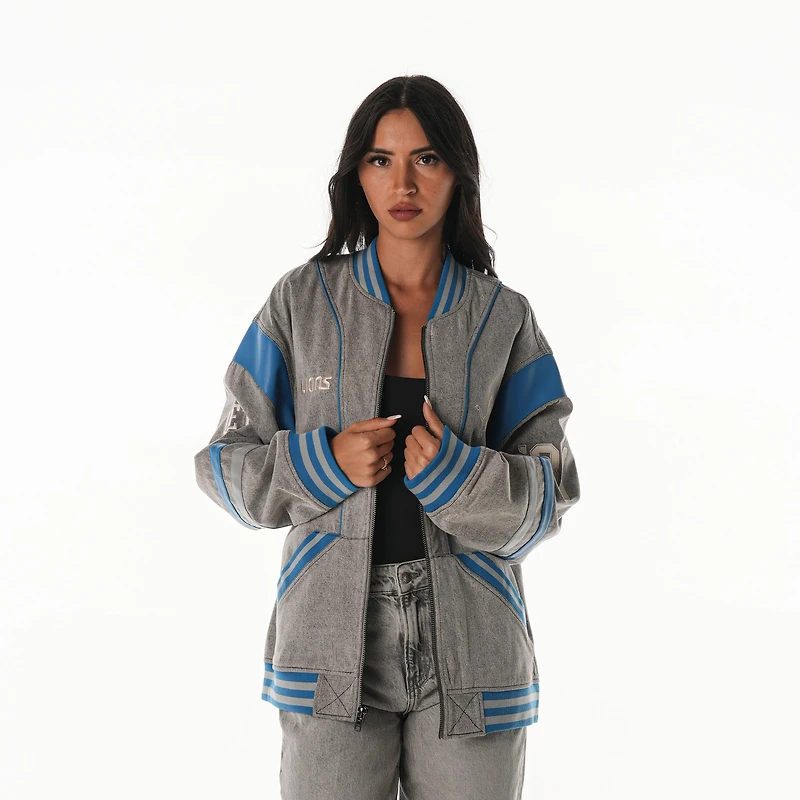 Veste unisexe surdimensionnée grise à fermeture éclair intégrale des Lions de Detroit The Wild Collective