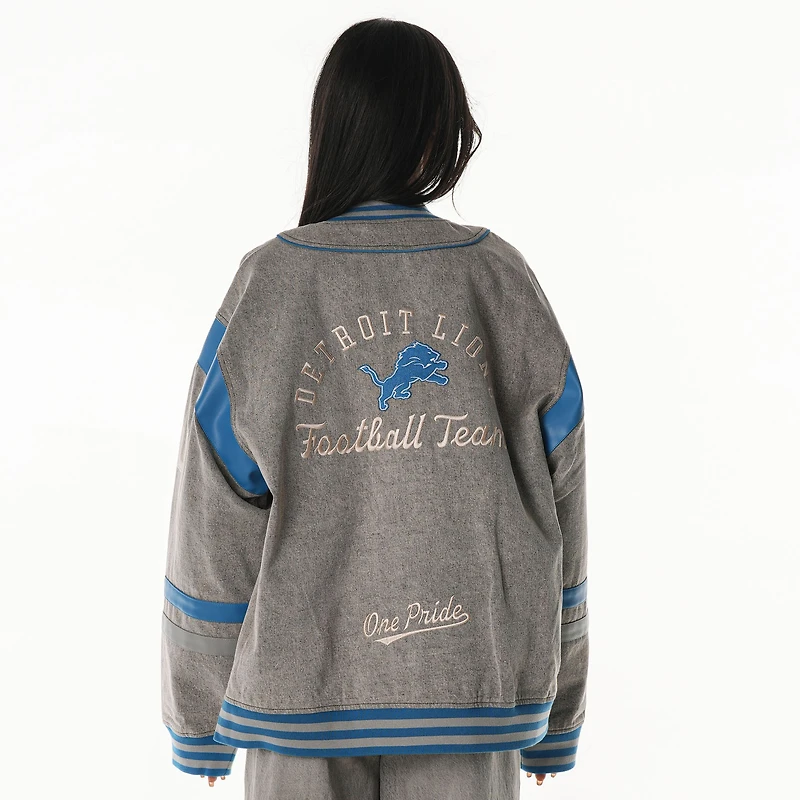 Veste unisexe surdimensionnée grise à fermeture éclair intégrale des Lions de Detroit The Wild Collective