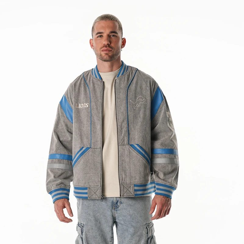 Veste unisexe surdimensionnée grise à fermeture éclair intégrale des Lions de Detroit The Wild Collective