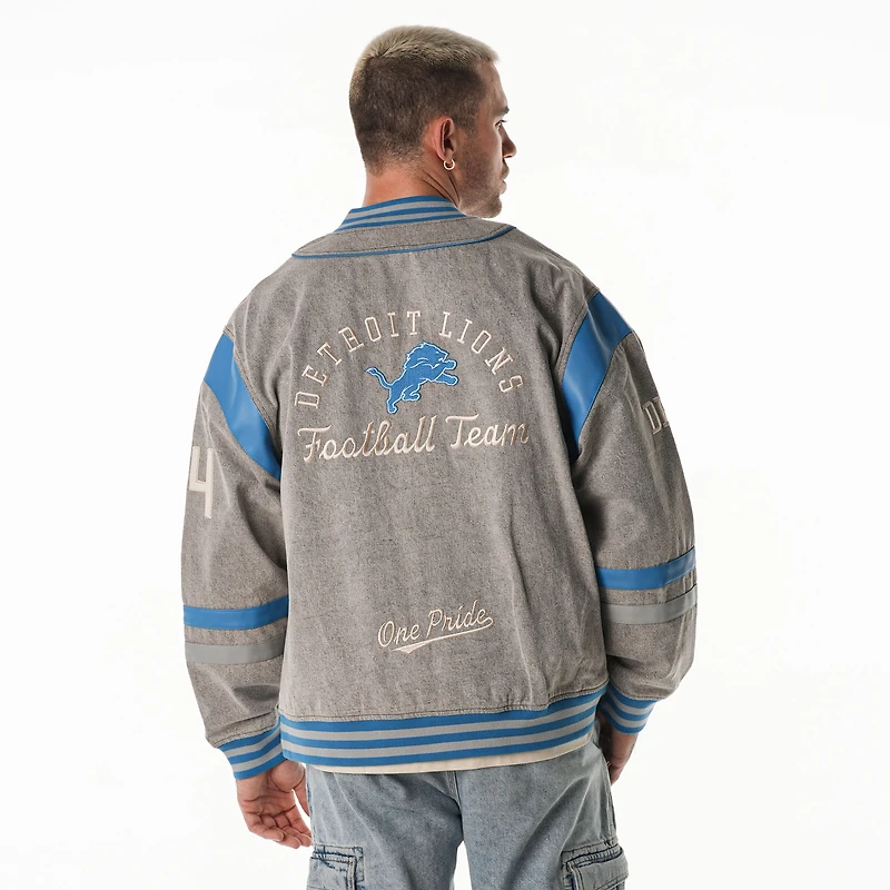 Veste unisexe surdimensionnée grise à fermeture éclair intégrale des Lions de Detroit The Wild Collective