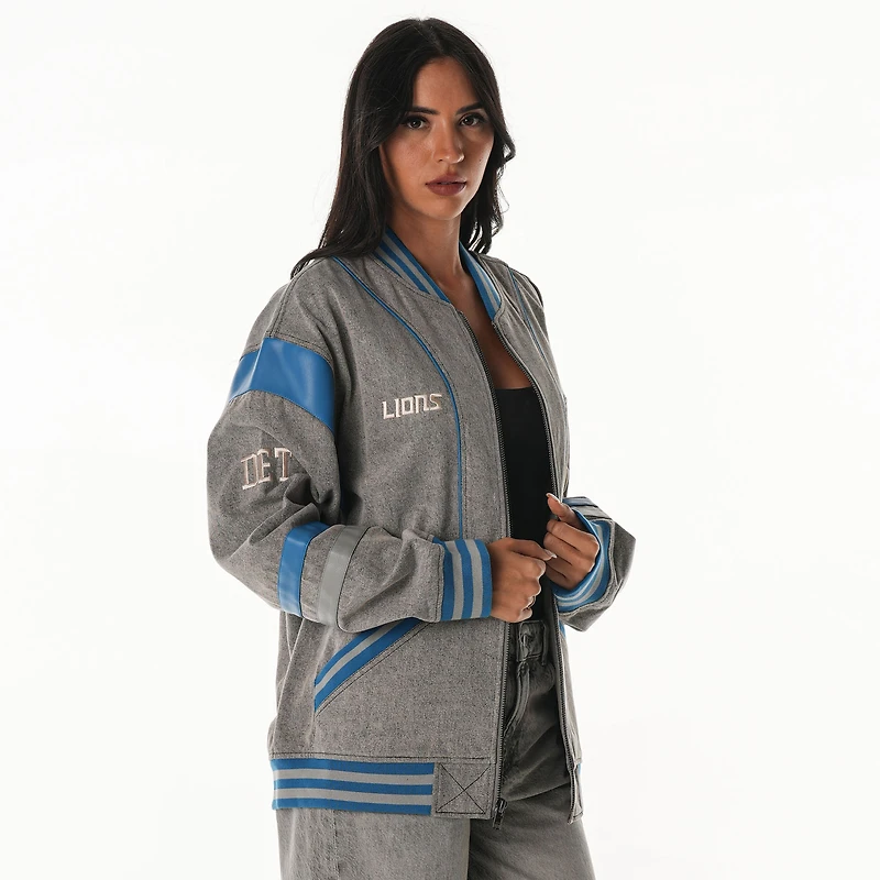 Veste unisexe surdimensionnée grise à fermeture éclair intégrale des Lions de Detroit The Wild Collective