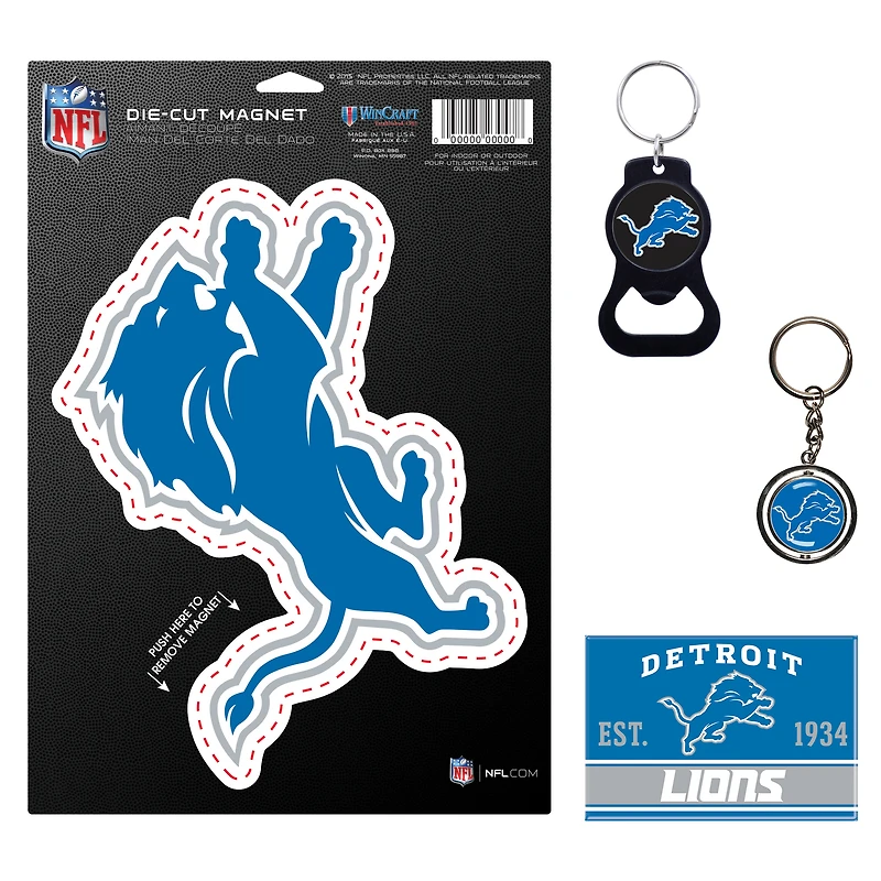 Lot de 4 porte-clés et aimants WinCraft Detroit Lions