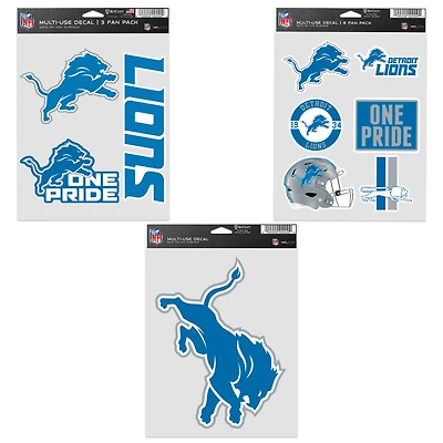 Lot de trois autocollants pour supporters des Detroit Lions de WinCraft