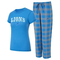 Women's Concepts Sport  Blue/Gray Detroit Lions Avondale T-Shirt & Pants Flannel PJ Set