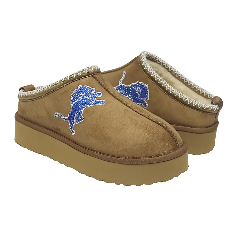 Bottes à enfiler marron clair pour femmes des Detroit Lions avec logo en cristal