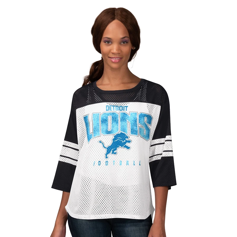 T-shirt en maille à manches 3/4 pour femme G-III 4Her par Carl Banks, noir, première équipe des Detroit Lions