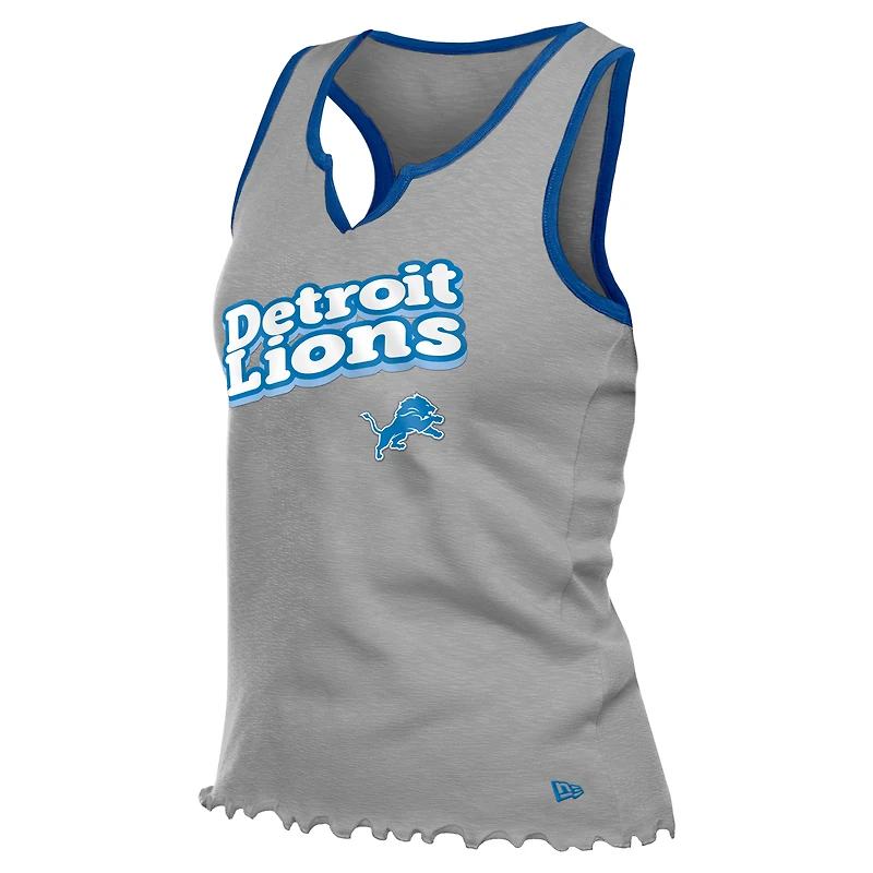 Débardeur tri-mélange à ourlet ondulé et col cranté pour femme New Era des Lions de Detroit argentés