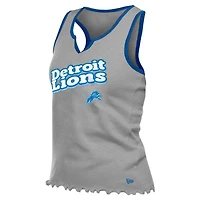 Débardeur tri-mélange à ourlet ondulé et col cranté pour femme New Era des Lions de Detroit argentés