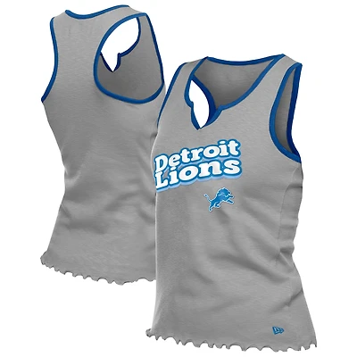 Women's New Era  Silver Detroit Lions Lettuce Hem Notch Neck Tri-Blend Tank Top