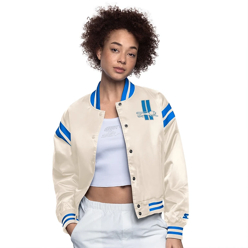 Veste en satin à boutons-pressions pleine longueur Detroit Lions Starter Cream pour femme