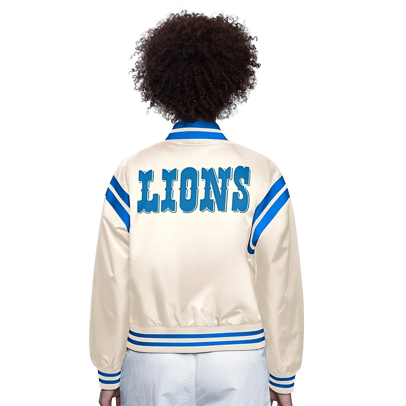Veste en satin à boutons-pressions pleine longueur Detroit Lions Starter Cream pour femme