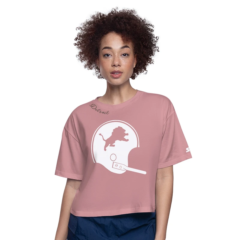 Women's Starter Pink Detroit Lions Play the Ball Boxy Cropped T-Shirt