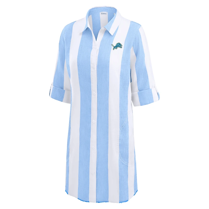 Women's Tommy Bahama Blue/White Detroit Lions Rugby Beach Stripe Button-Up Tunic