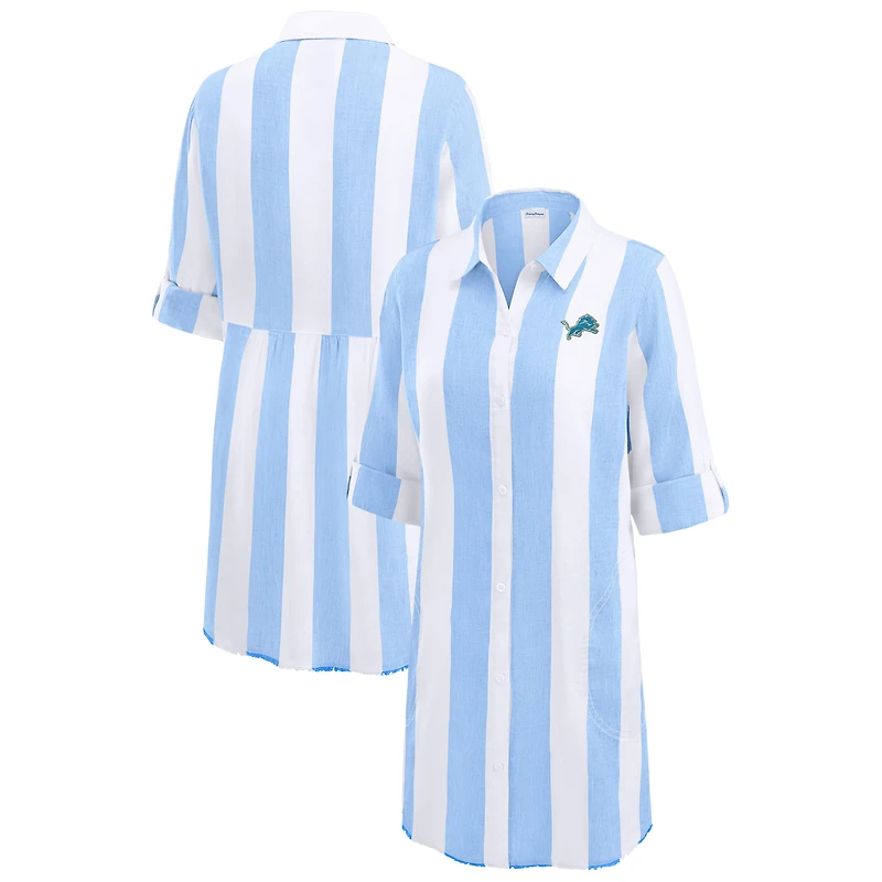 Tunique boutonnée à rayures bleues et blanches Detroit Lions pour femme Tommy Bahama Rugby Beach