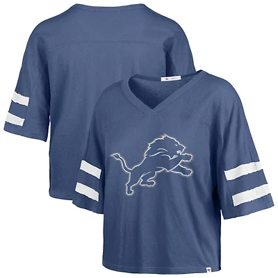 T-shirt court à col en V bleu « 47 » pour femme, modèle Premier Scout des Lions de Detroit