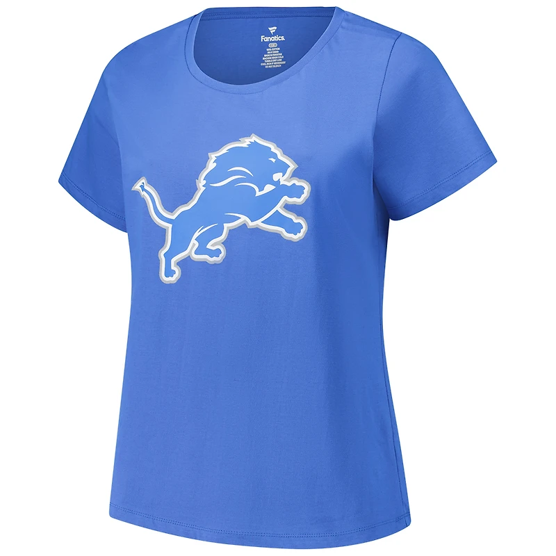 T-shirt à col rond bleu pour femme Aidan Hutchinson Detroit Lions avec nom et numéro Fair Catch, grande taille