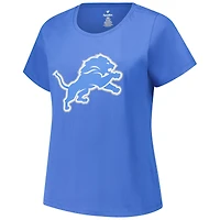 T-shirt à col rond bleu pour femme Aidan Hutchinson Detroit Lions avec nom et numéro Fair Catch, grande taille